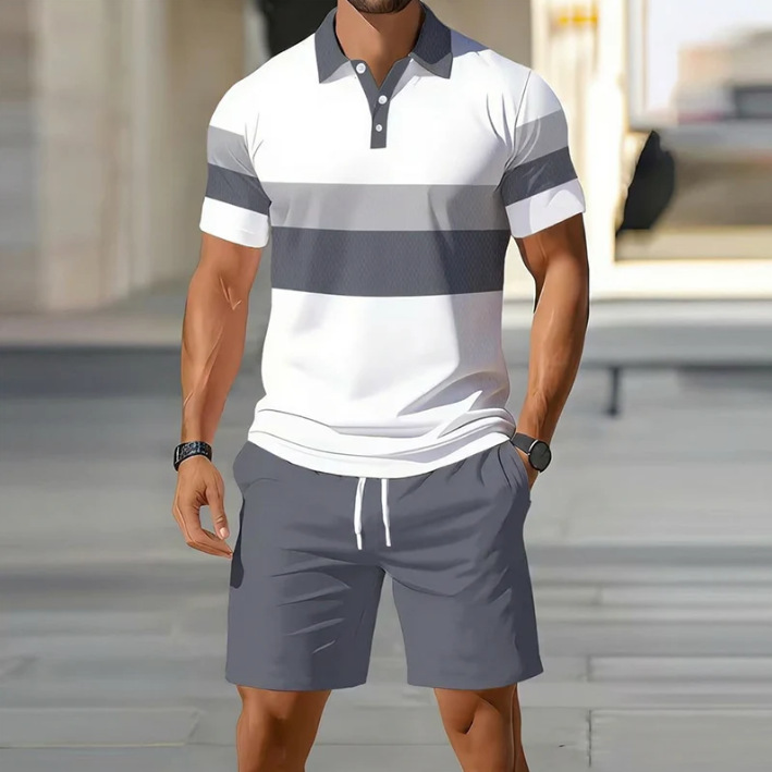 Printed Mens Short-sleeve Top And Shorts Two-piece Set