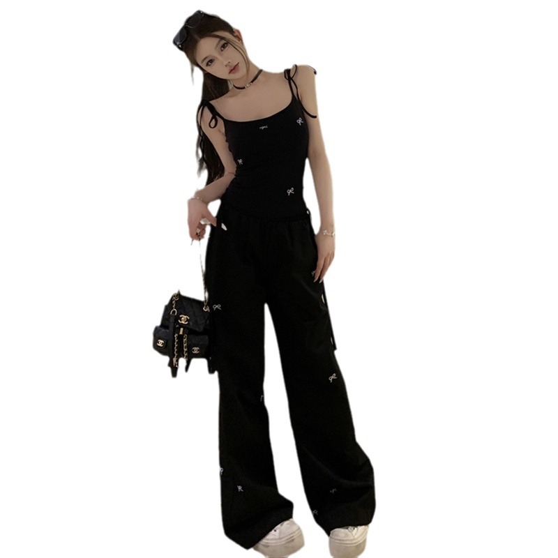 Hot Girl Loose Cargo Pants Suit Summer