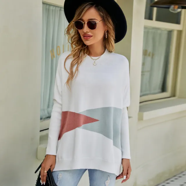 Women's Loose Batwing Sleeve Pullover Sweater White - Shop at LoveMi