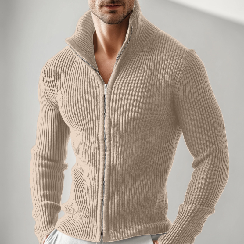 Knitted Zip-up Turtleneck Cardigan For Men - Image 2