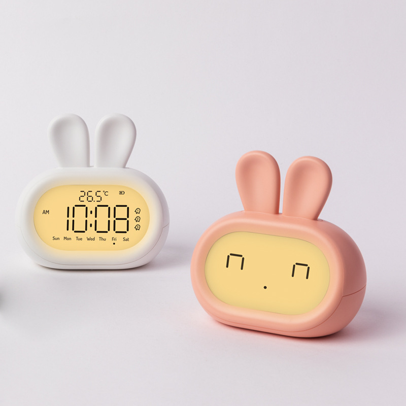 Rabbit Alarm Clock Night Light For Students Electronic Cartoon Design For The Bedside