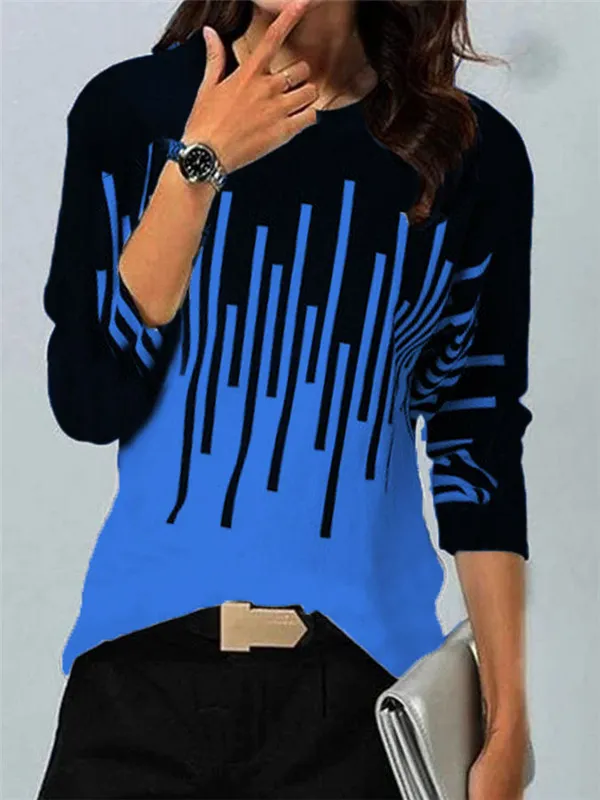 Women's Fashion Casual Print Long sleeved T shirt Blue - Shop at LoveMi