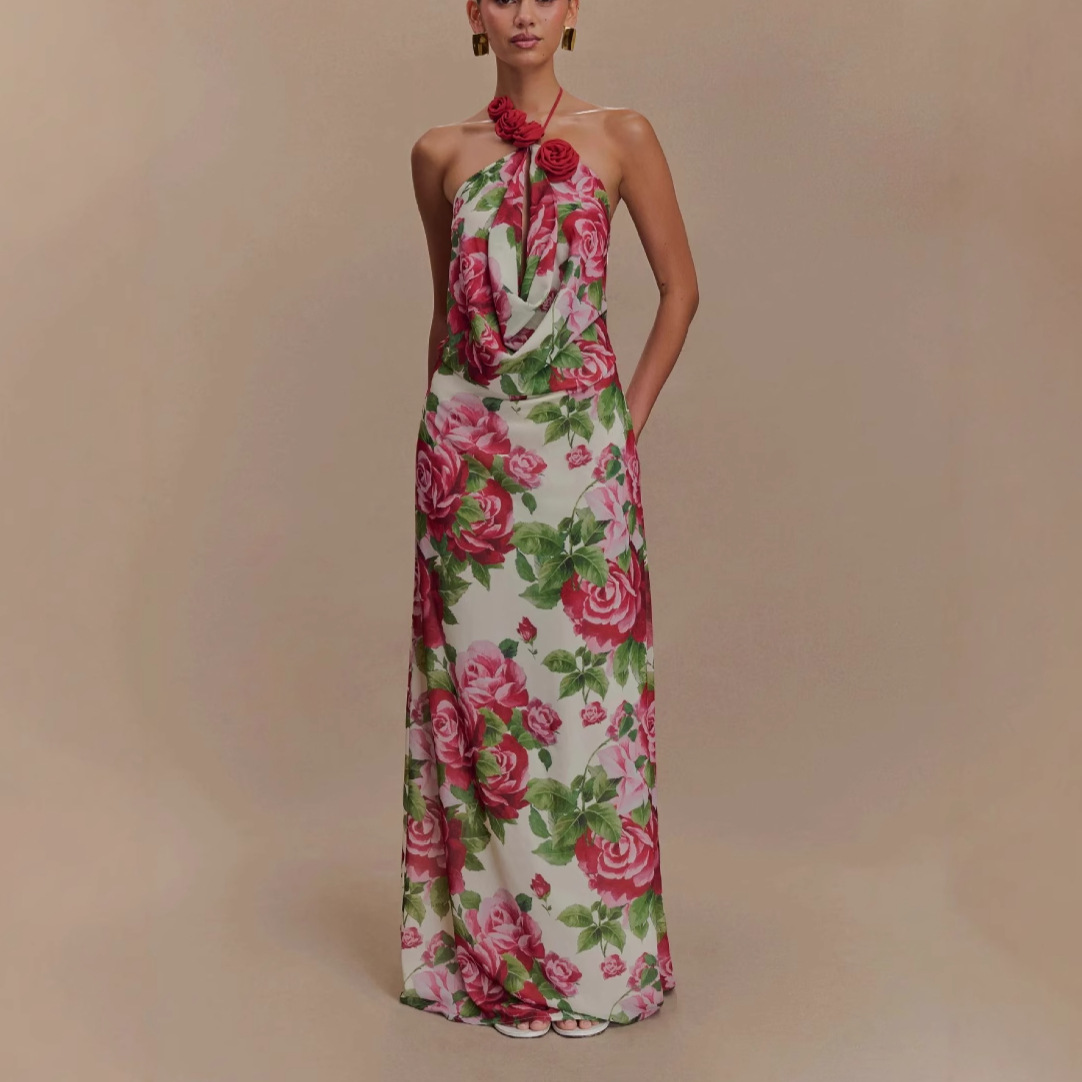 Women's Printing Halter Backless Dress