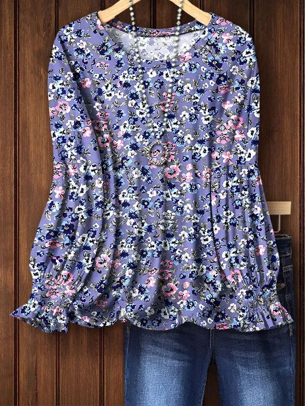 European And American Autumn New Round Neck Floral 3D Printed Long sleeved Top Women Cfa1902Pu - Shop at LoveMi