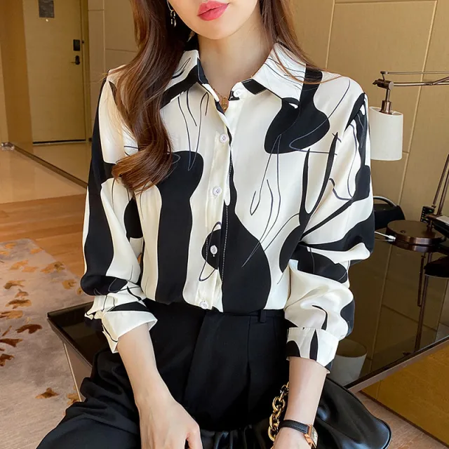 Long Sleeve Shirt Women's Printed Temperament Blue - Shop at LoveMi