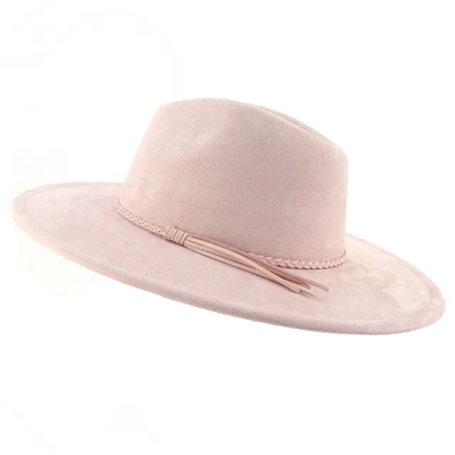 Jazz Women's 10cm Brim Suede Peach Top Tassel Hat Pink - Shop at LoveMi