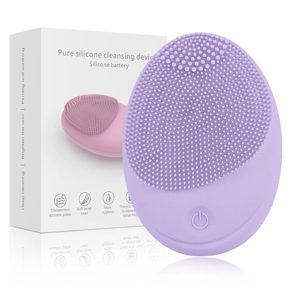 Beauty Face Wash Massage Instrument Electric Silicone Cleansing Instrument - English Battery Purple