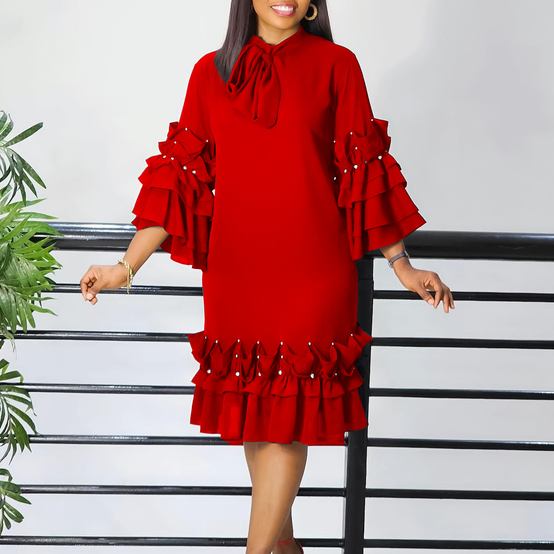 Fashionable And Elegant Womens Loose-fitting Dress With Flared Sleeves