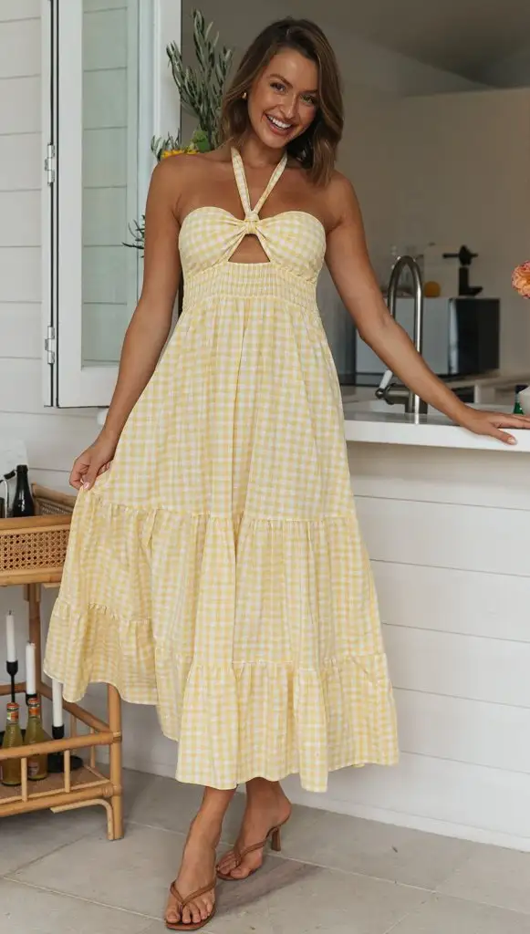 Women's New Hanging Neck Open Back Print Large Swing Long Dress