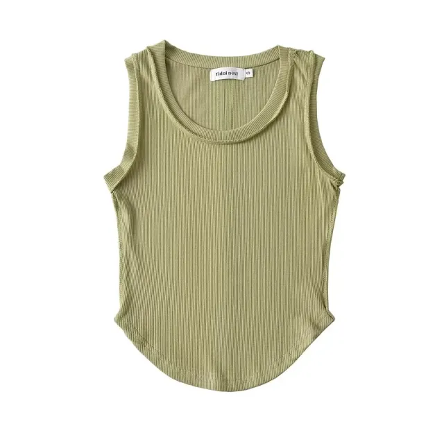 New U collar Women's Solid Color Curved Edge Vest Green - Shop at LoveMi