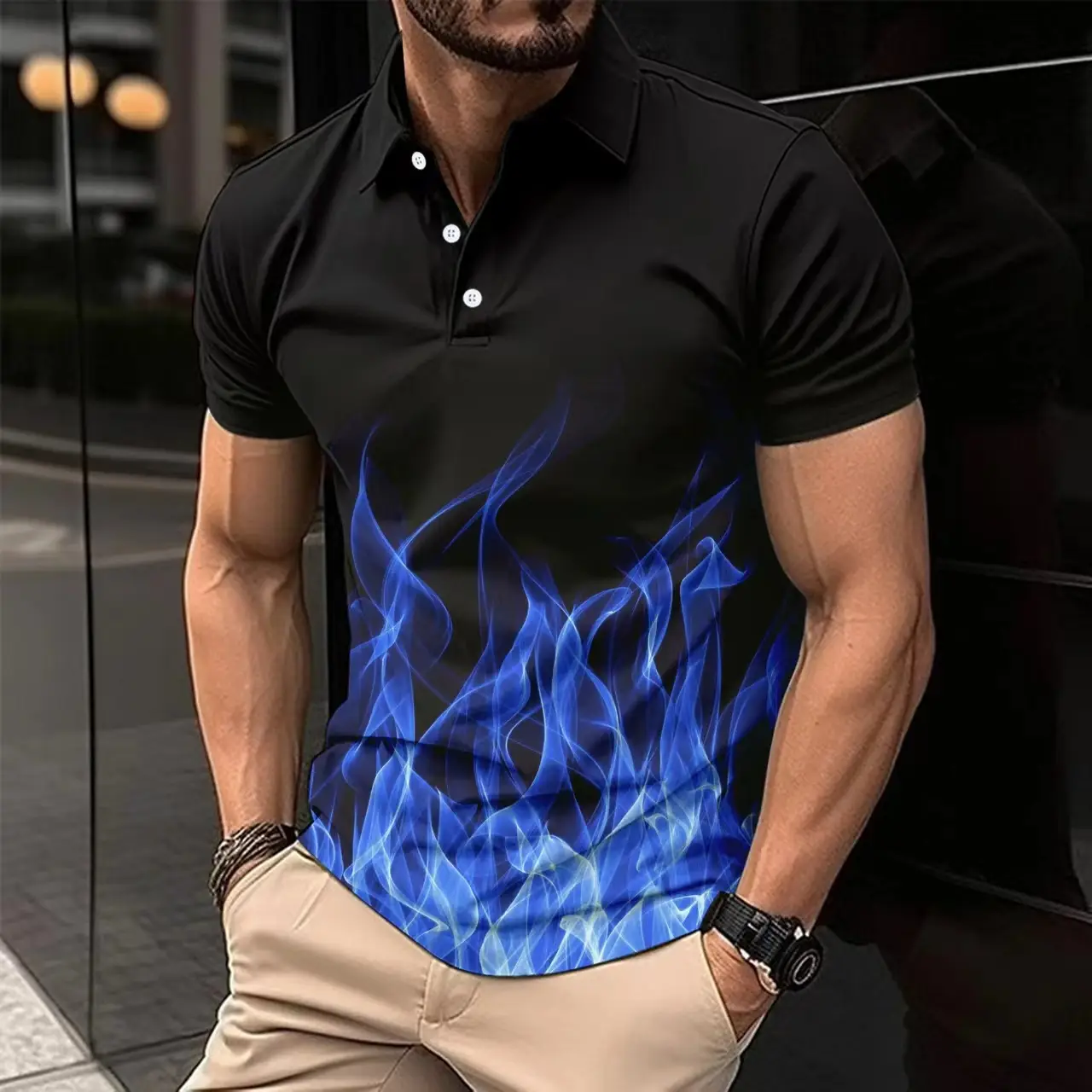 Button Flame Gradient Color Short Sleeve