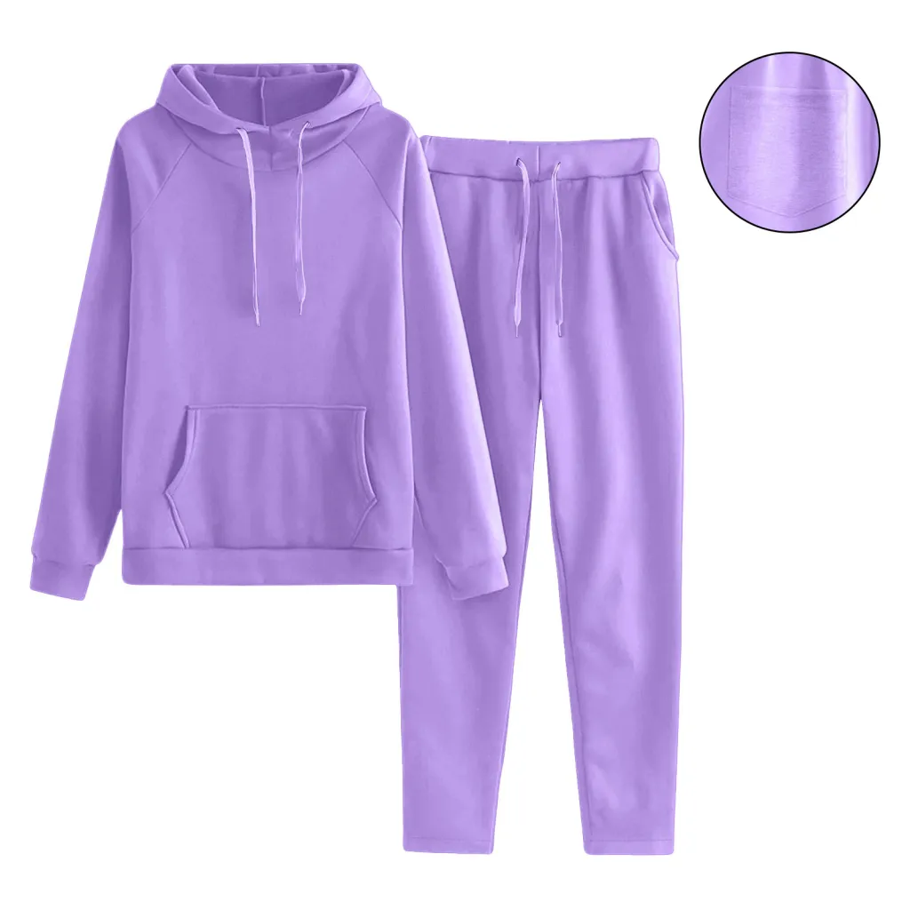 Women's Solid Color European And American Raglan Sleeve Sweater Trousers Suit - Purple