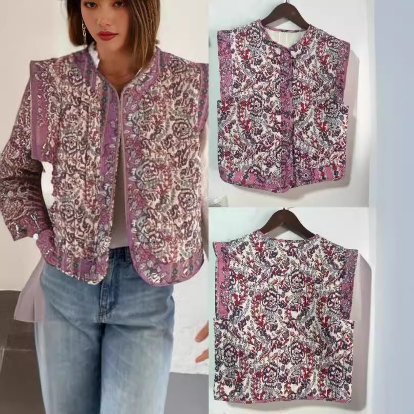 European And American Women's Clothing Printed Quilted Vest