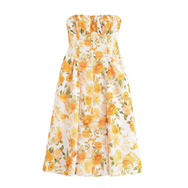 Vacation Style Printed French Style Temperament Tube Top Floral Dress - Shop at LoveMi