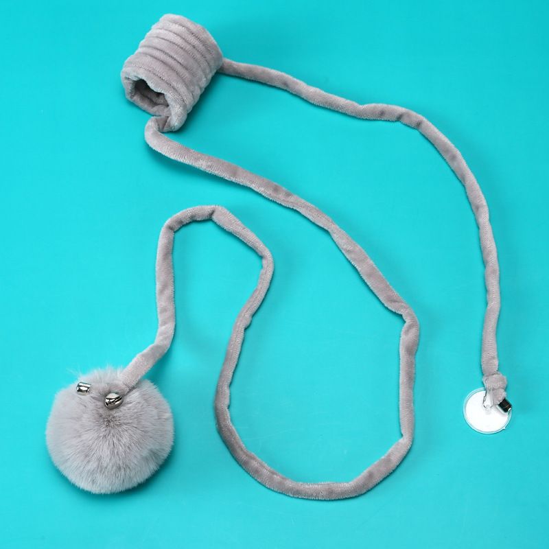 Cat Toy Suction Cup Spring Rabbit Fur Ball Retractable Elastic Rope Bite-Resistant Self-Entertainment Interactive Cat Teaser Pet Supplies
