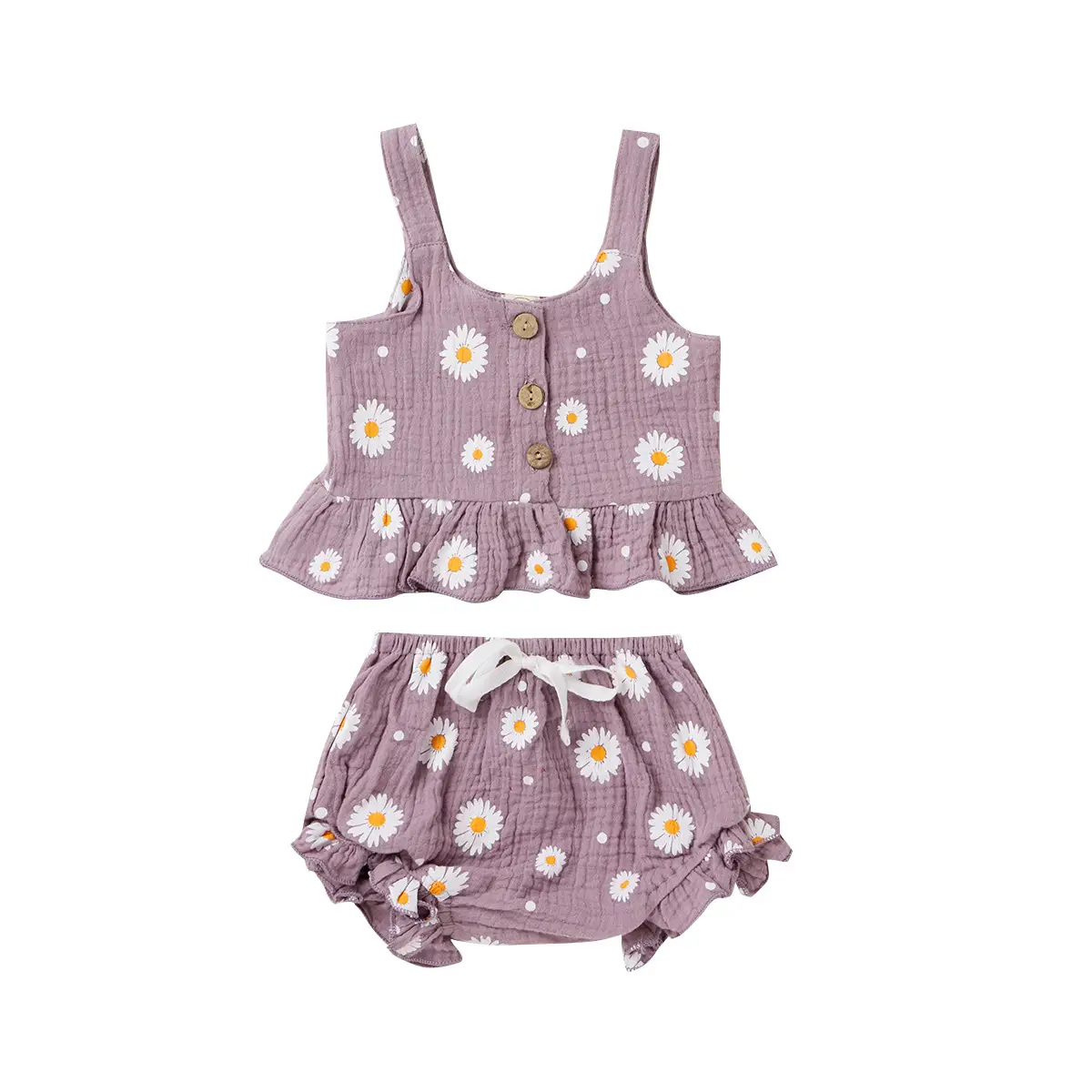 Girl's Suit Fashion Printing Suspender Shorts Two-piece Set