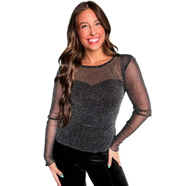 Sheer Mesh Pullover Top For Women Lc25132811 Black - Shop at LoveMi