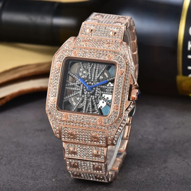 Square Watch Steel Band Diamond-encrusted Quartz Movement
