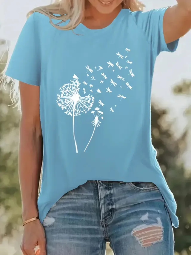 Women's Round Neck T shirt 3d Dandelion Pattern Digital Printing Women's Clothing Xl01321 - Shop at LoveMi
