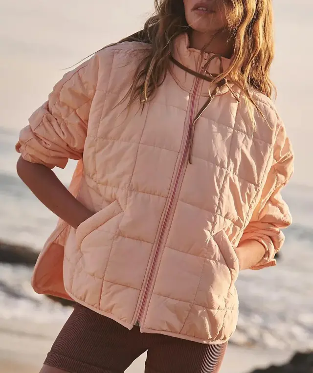 Women's Lightweight Zip Compression Cotton Jacket Short Down Jacket Coat Peach S - Shop at LoveMi