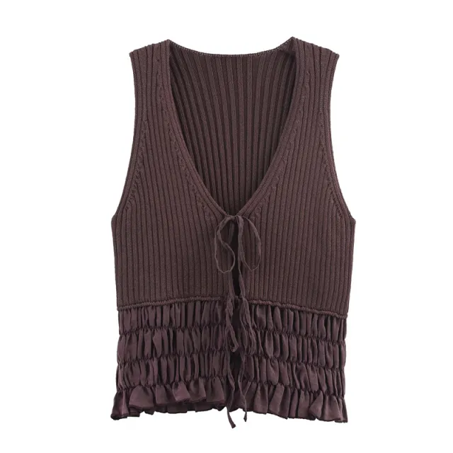 Summer Women's European And American Style Fashionable Simple Ruffled Knitted Top Picture Color M - Shop at LoveMi