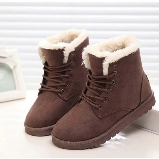 Women's Snow Boots Short Warm Flat Heel Shoes Brown - Shop at LoveMi