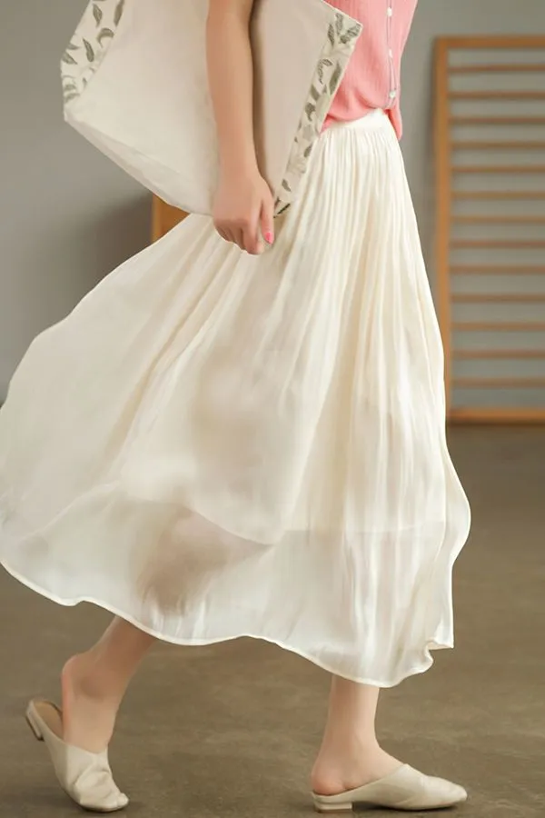 Solid Color Glossy Texture Skirt For Women Elegant White - Shop at LoveMi