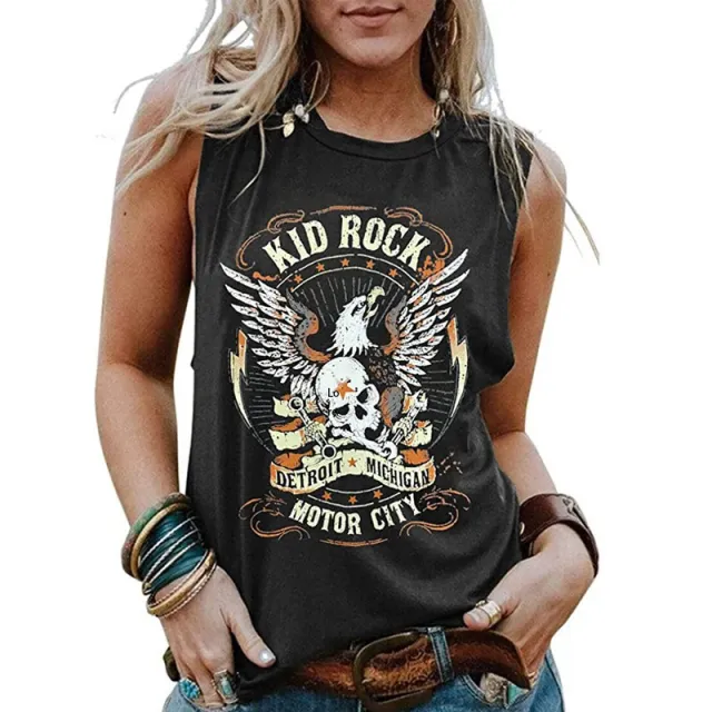 Eagle Printed Round Neck Collar Sleeveless Top 2626112Style - Shop at LoveMi