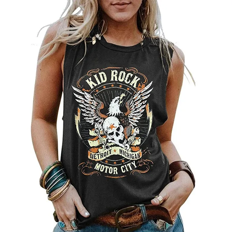 Eagle Printed Round Neck Collar Sleeveless Top - 2626112Style