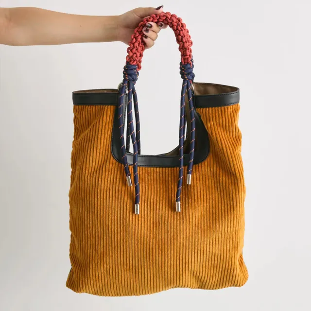 Corduroy Tote Vintage Large Capacity Shoulder Bag Yellow - Shop at LoveMi