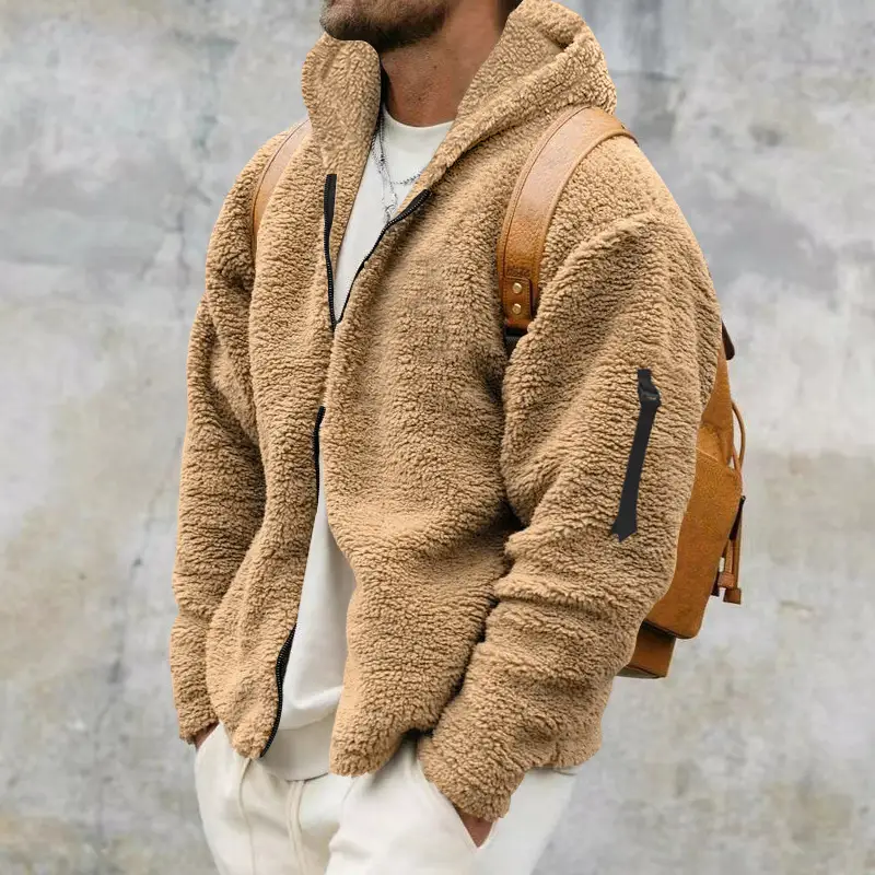 Plush Hooded Jacket Men's Autumn and Winter Fleece Double-sided Wear Warm Coat