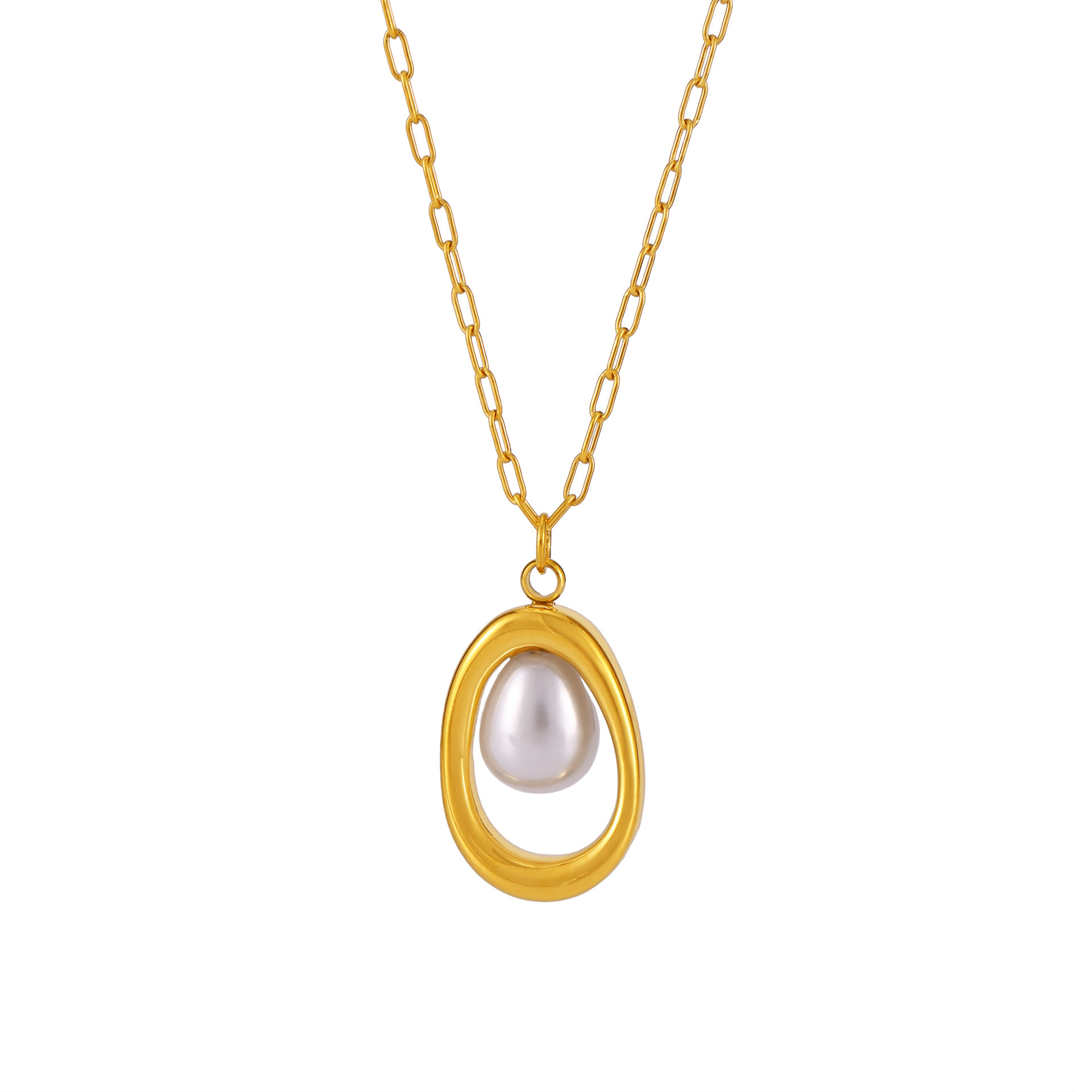 Stainless Steel Gold Ingot Pearl Necklace Small Fashion