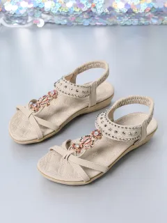 Women's Flat Sandals Plus Size Diamond Casual Shoes - Apricot - View 1