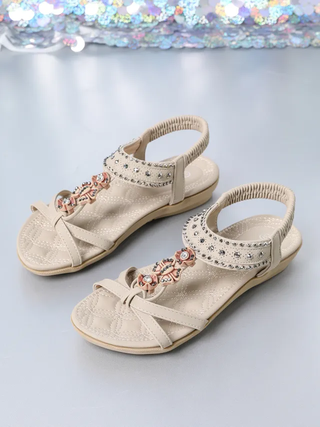 Women's Flat Sandals Plus Size Diamond Casual Shoes Apricot - Shop at LoveMi