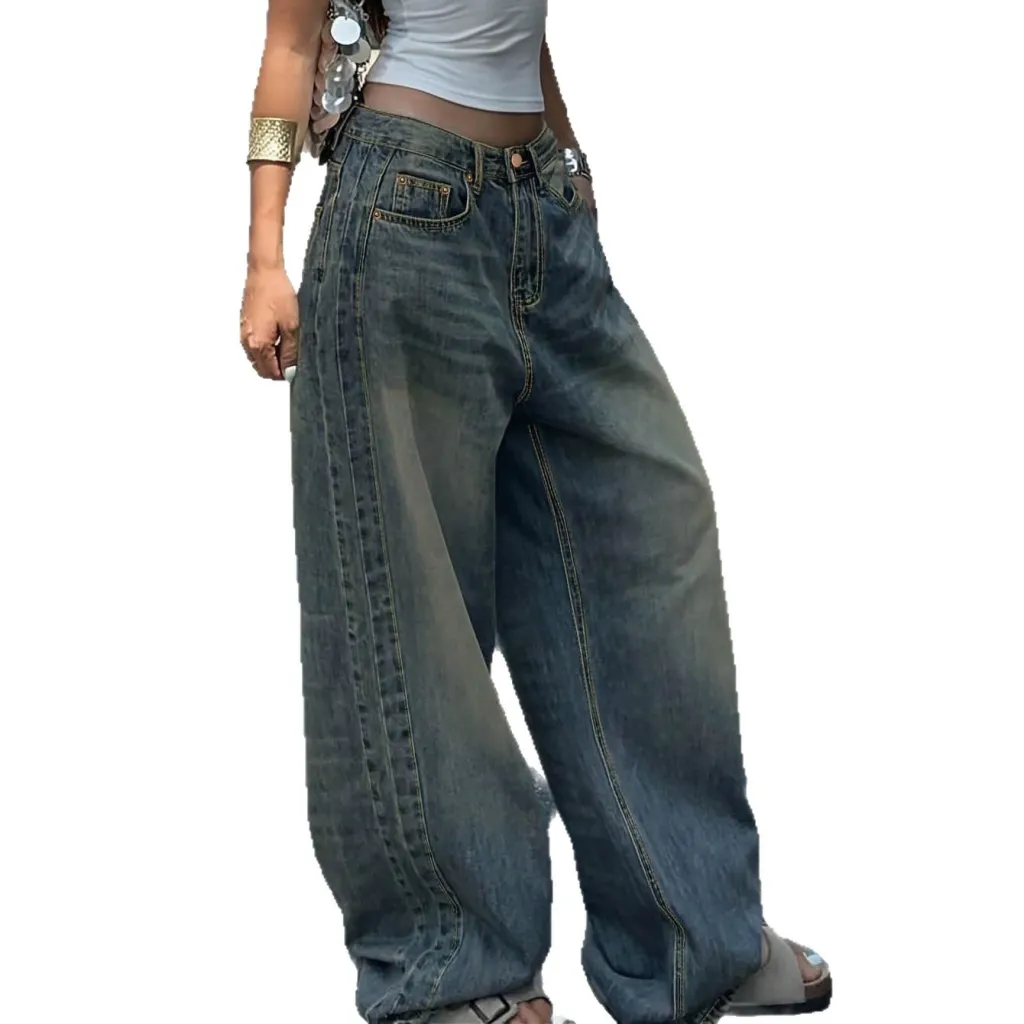 Versatile Design Casual Wide-leg Draggle-tail Trousers - Retro Blue