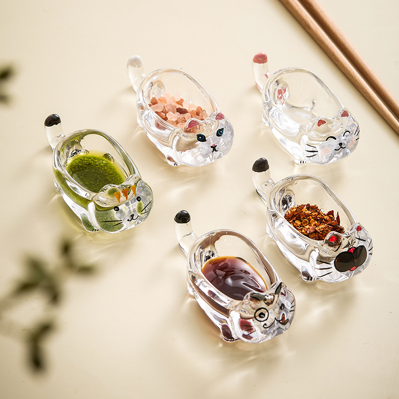 Cat Crystal Glass Seasoning Saucer Dish