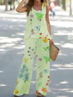 Women's Fashion Printed Casual Vest Trousers Two-piece Suit - Figure 9-M - View 1