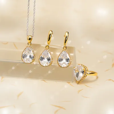 Drop-shaped Zircon Non-fading Ornament Three-piece Set