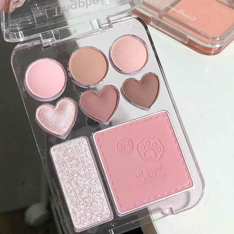 Heart Eye Shadow Plate Beads Matte Blush Highlight Integrated
