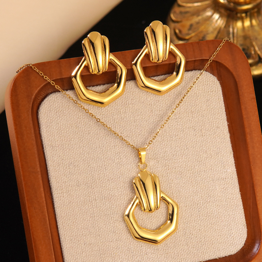 Stainless Steel Heart Bow Flower Necklace And Earrings Set