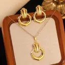 Stainless Steel Heart Bow Flower Necklace And Earrings Set view 10