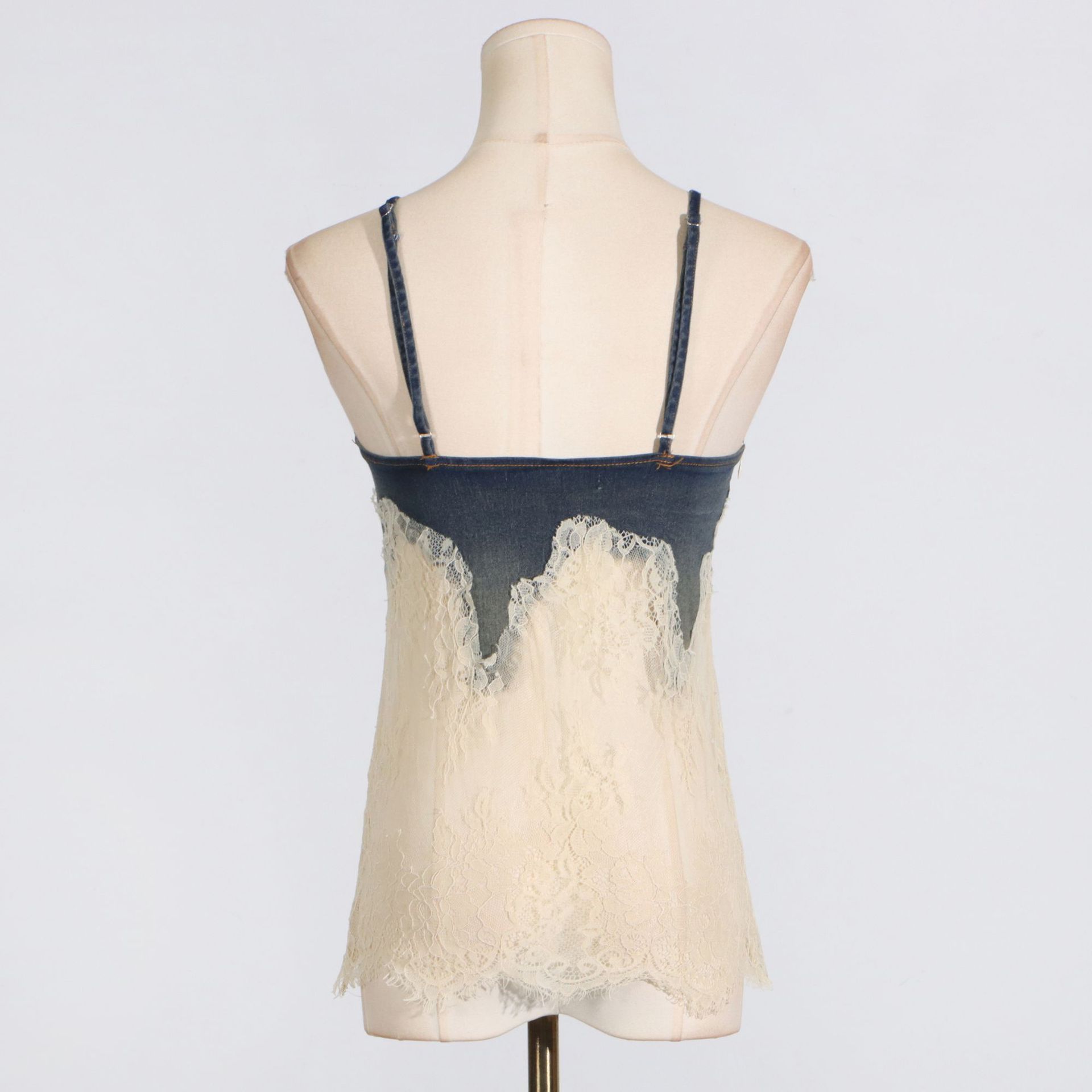 Lace Two-piece Simple Style Top Casual Denim Shorts Fashion Thin