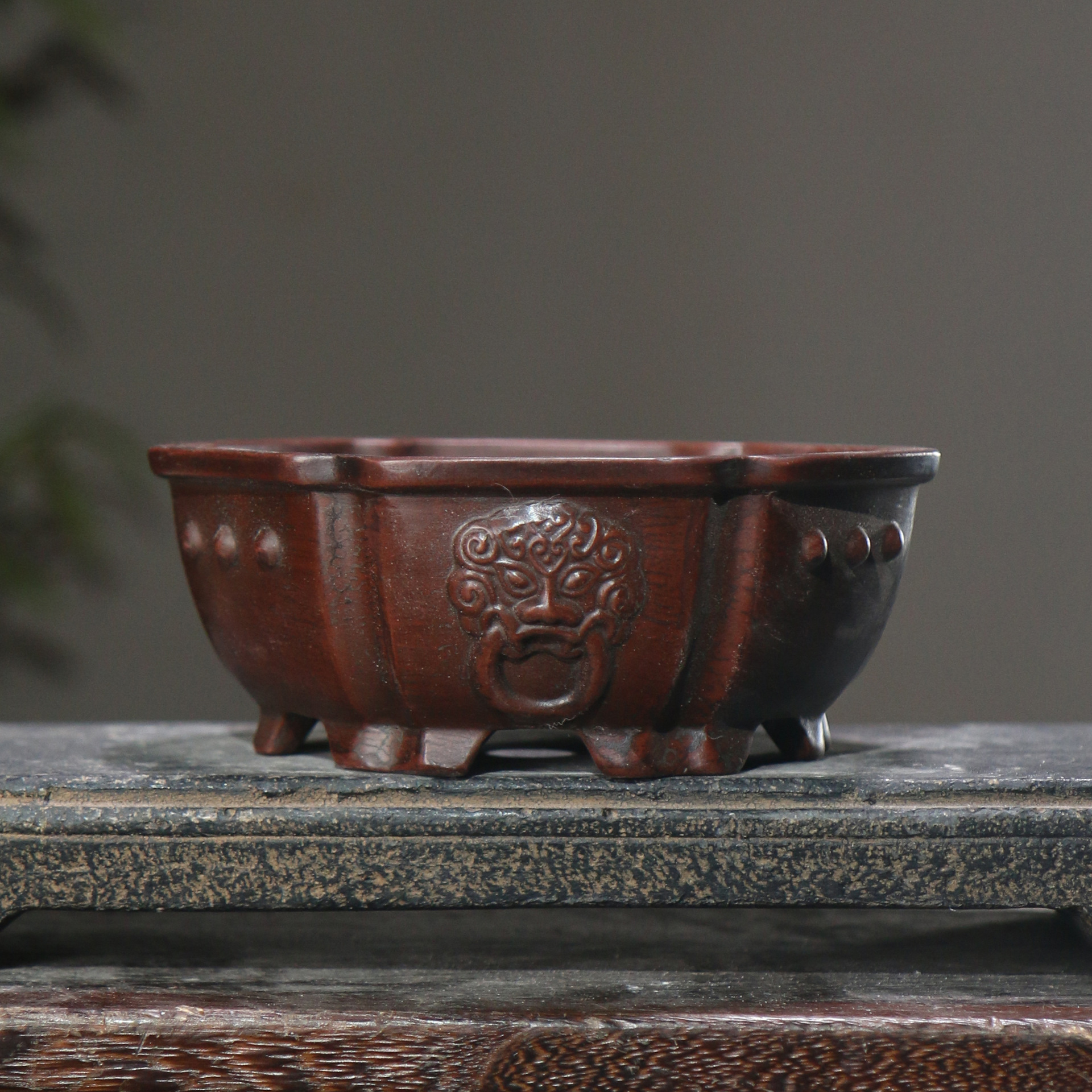 Hexagonal Beast Hexagonal Drum Ding Purple Sand Flowerpot Bonsai