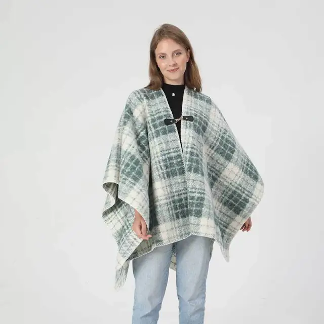 Spring, Autumn And Winter Air Conditioning Blanket Warm Cloak Women's High grade Classic Plaid Elegant Shawl Blue And Green - Shop at LoveMi