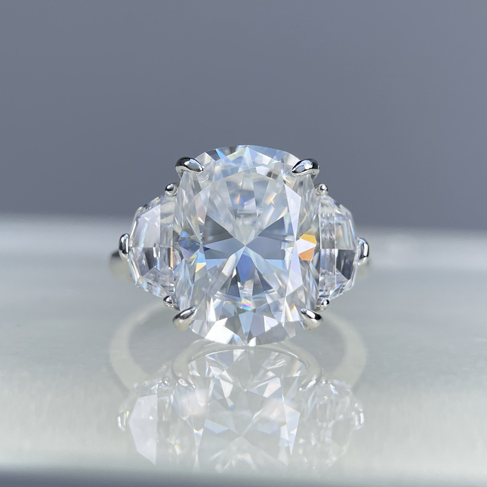 10CT Large Carat Rectangular Cushion Cut Moissanite Ring For Women 925 Sterling Silver