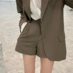 Spring New Loose Small Suit Coat Women's High Waist A- Line Wide Leg Suit Shorts - Coffee Colour Shorts - View 1