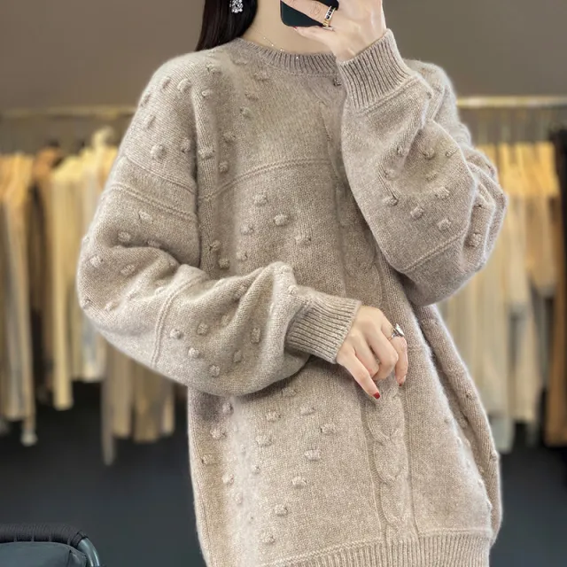 New Stylish Round neck Wool Sweater For Womenversatile And Effortlessly Chic Light Camel - Shop at LoveMi