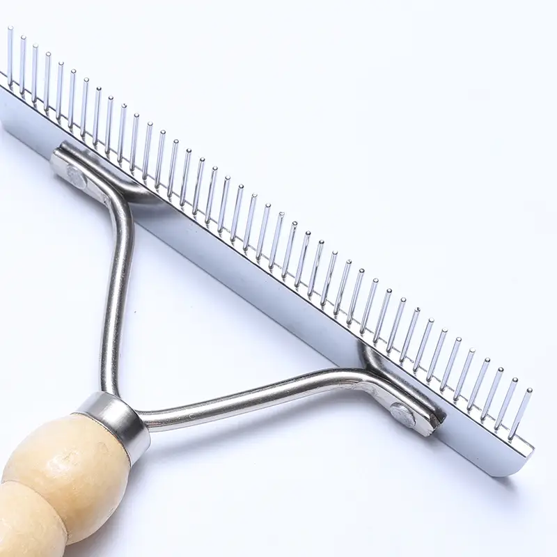 Pet Wooden-Handle Rake Comb For Large And Thick-Coated Dogs