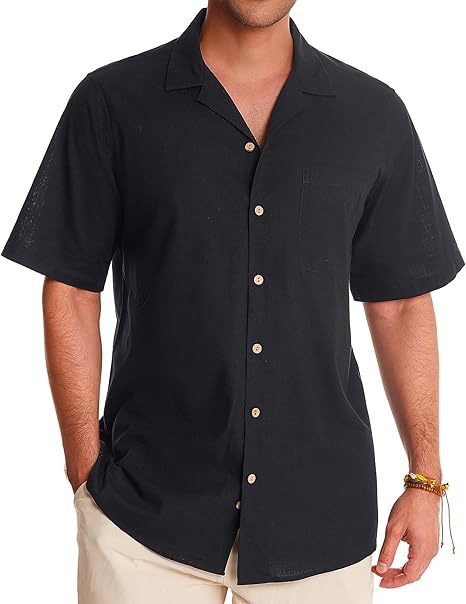 Men's Casual Cotton And Linen Short Sleeve Shirt