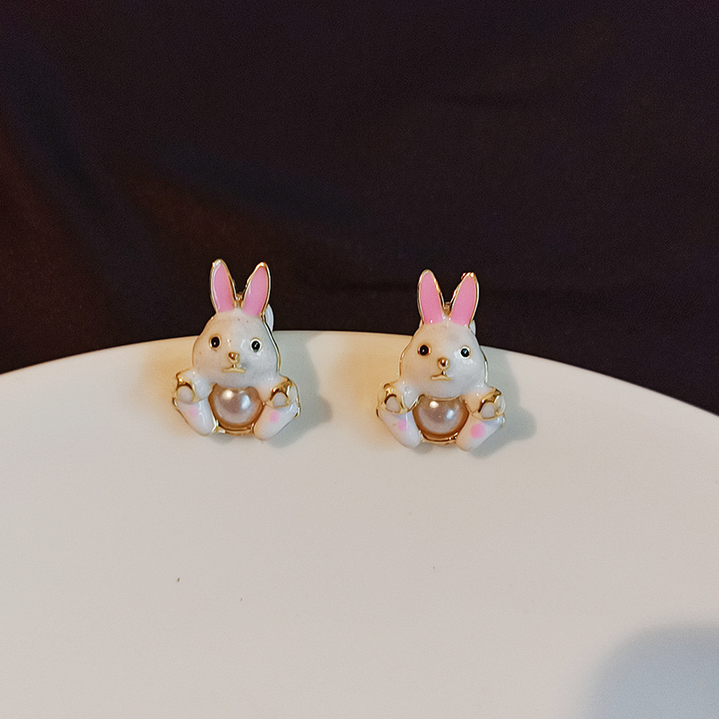 Sweet Cute Rabbit Stud Earrings 925 Silver Needle